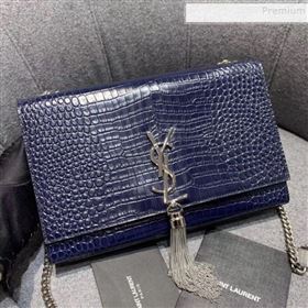 Saint Laurent Kate Medium with Tassel in Embossed Crocodile Shiny Leather 354119 Blue (JUND-9102911)