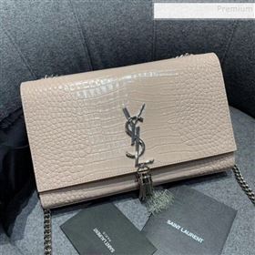 Saint Laurent Kate Medium with Tassel in Embossed Crocodile Shiny Leather 354119 Nude (JUND-9102913)