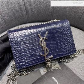 Saint Laurent Kate Small with Tassel in Embossed Crocodile Shiny Leather 354120 Blue (JUND-9102915)