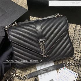 Saint Laurent Medium Monogram College Bag in Vintage Leather 428056 Black/Silver (JUND-9102921)