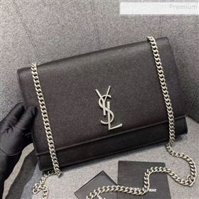 Saint Laurent Large Kate Bag in Grained Calfskin 446752 Black/Silver (JUND-9102923)