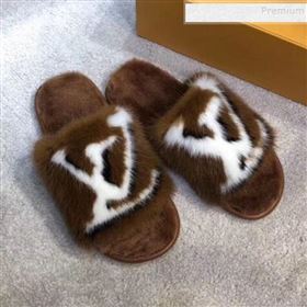 Louis Vuitton Homey Mink Fur LV Flat Mules/Slide Sandals Brown 2019 (BLD-911061)