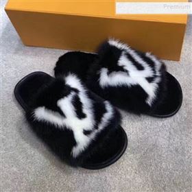 Louis Vuitton Homey Mink Fur LV Flat Mules/Slide Sandals Black 2019 (BLD-911063)