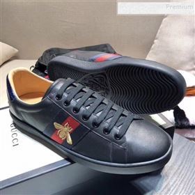 Gucci Ace Sneaker with Real Snake Leatehr Back And Embroidered Bee Black 2019 (DH-9103183)