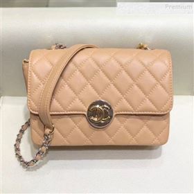 Chanel Quilted Grained Calfskin Round CC Metal Small Flap Bag AS6088 Apricot 2019 (SMJD-9102229)