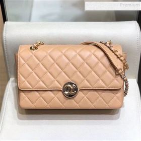 Chanel Quilted Grained Calfskin Round CC Metal Medium Flap Bag AS6099 Apricot 2019 (SMJD-9102230)