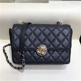 Chanel Quilted Grained Calfskin Round CC Metal Small Flap Bag AS6088 Black 2019 (SMJD-9102231)