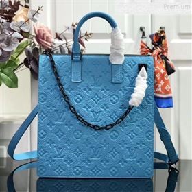 Louis Vuitton Mens Monogram Embossed Leather Runaway Tote Bag M44476 Blue 2019 (HAIT-9102842)