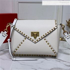 Valentino Medium Rockstud Hype Grainy Calfskin Shoulder Bag 0380 White 2019 (XYD-9102945)