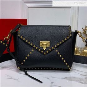 Valentino Medium Rockstud Hype Grainy Calfskin Shoulder Bag 0380 Black 2019 (XYD-9102946)