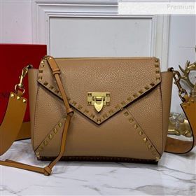 Valentino Medium Rockstud Hype Grainy Calfskin Shoulder Bag 0380 Brown 2019 (XYD-9102947)