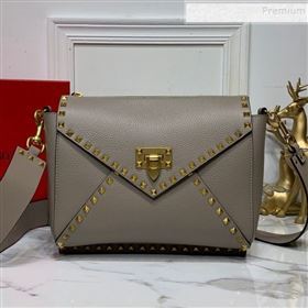 Valentino Medium Rockstud Hype Grainy Calfskin Shoulder Bag 0380 Grey 2019 (XYD-9102948)