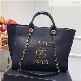 Chanel Deauville Grained Calfskin Medium Shopping Bag A57067 Black/Gold 2019 (JIYUAN-9102815)