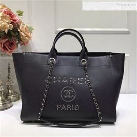 Chanel Deauville Grained Calfskin Large Shopping Bag A57067 Black/Silver 2019 (JIYUAN-9102814)