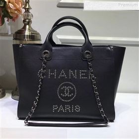 Chanel Deauville Grained Calfskin Medium Shopping Bag A57067 Black/Silver 2019 (JIYUAN-9102816)