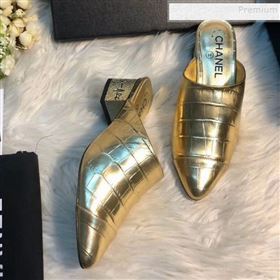 Chanel Crocodile Embossed Metallic Calfskin Mules G34909 Gold 2019 (MD-9110112)