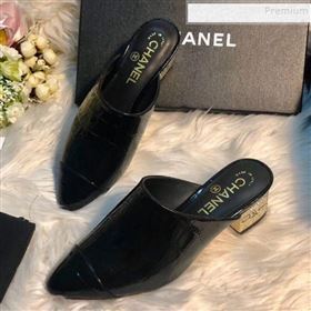 Chanel Patent Crocodile Embossed Calfskin Mules G34909 Black 2019 (MD-9110113)