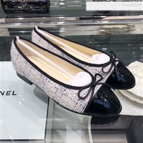 Chanel Tweed and Patent Calfskin Ballerinas G02819 White 2019 (XO-9110144)