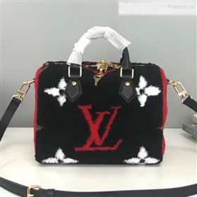 Louis Vuitton Teddy Speedy 25 Monogram Fur Top Handle Bag M55422 Black 2019 (HAIT-9110510)