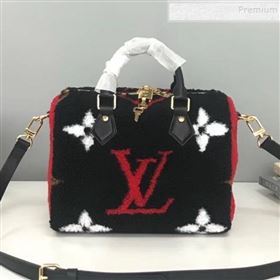 Louis Vuitton Teddy Speedy 25 Monogram Fur Top Handle Bag M55422 Black 2019 (HAIT-9110510)