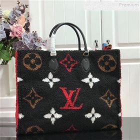 Louis Vuitton Teddy Onthego Monogram Fur Tote Bag M55420 Black 2019 (HAIT-9110509)