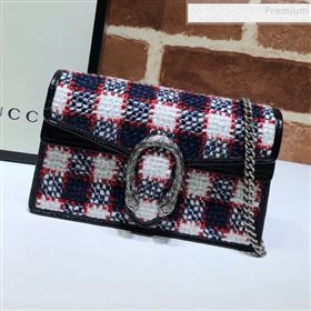 Gucci Dionysus Check Tweed Super Mini Bag 476432 Blue/White/Red 2019 (DLH-9110525)