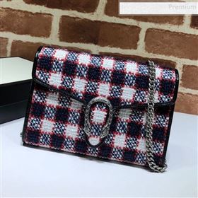 Gucci Ophidia Check Tweed Supreme Chain Wallet WOC 401231 Blue/White/Red 2019 (DLH-9110526)