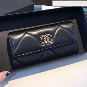 Chanel 19 Goatskin Long Flap Wallet AP0955 Black 2019 (A77-9110535)