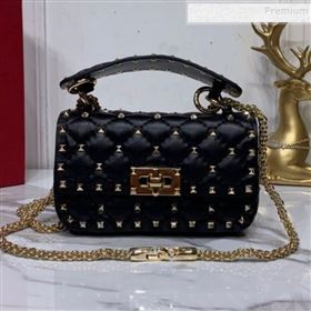 Valentino Rockstud Spike Soft Crinkle Lambskin Small Bag 0124 Black/Gold 2019 (XYD-9110549)