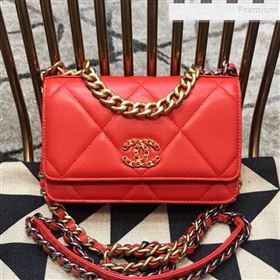 Chanel 19 Quilted Goatskin Wallet on Chain WOC AP0957 Bright Red 2019 (JDH-9110403)