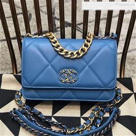 Chanel 19 Quilted Goatskin Wallet on Chain WOC AP0957 Blue 2019 (JDH-9110404)