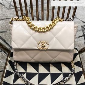 Chanel 19 Large Quilted Goatskin Flap Bag AS1161 White 2019 (JDH-9110406)