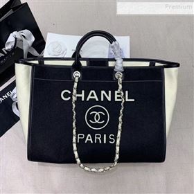 Chanel Deauville Wool Felt Medium Shopping Bag A93786 Black 2019 (JIYUAN-9110423)