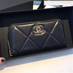 Chanel 19 Goatskin Long Zipped Wallet AP1063 Black 2019 (KAIS-9110724)