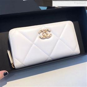 Chanel 19 Goatskin Long Zipped Wallet AP1063 White 2019 (KAIS-9110728)