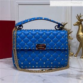 Valentino Rockstud Spike Soft Crinkle Lambskin Medium Bag 0122 Neon Blue 2019 (XYD-9110543)