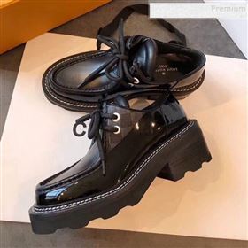 Louis Vuitton LV Beaubourg Patent Leather Platform Derby Lace-up Loafers Black 2019 (EM-9110904)