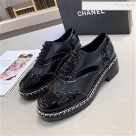 Chanel Calfskin and Patent Leather Chain Lace-Ups Loafers G35316 Black 2019 (MD-9110916)