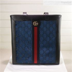 Gucci Sylvie GG Velvet Medium Tote 523781 Blue 2019 (DLH-9111225)