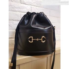 Gucci 1955 Horsebit Bucket Bag 602118 Black Leather 2019 (MINGH-9111229)