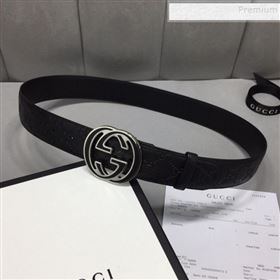 Gucci GG Signature Belt 40mm with Interlocking G Buckle Black/Silver (99-9111334)