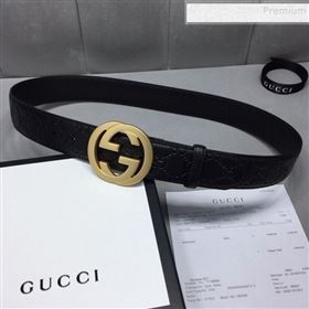 Gucci GG Signature Leather Belt 40mm with Gold Interlocking G Buckle Black (99-9111339)