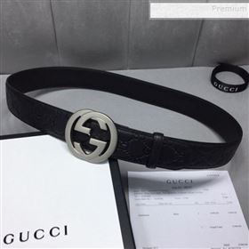 Gucci GG Signature Leather Belt 40mm with Silver Interlocking G Buckle Black  (99-9111340)