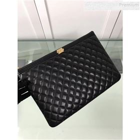 Chanel Quiltted Lambskin Large Boy Pouch A84407 Black/Gold 2019 (HOT-9111412)