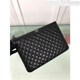 Chanel Quiltted Lambskin Large Boy Pouch A84407 Black/Silver 2019 (HOT-9111413)