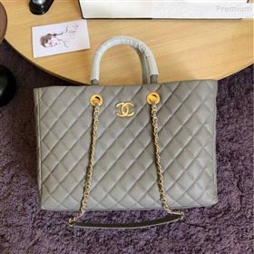Chanel Quilted Grained Calfskin Large Shopping Bag Light Gray 2019 (FM-9111417)