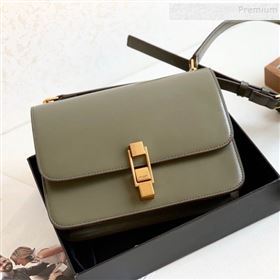 Saint Laurent Carre Satchel Box in Smooth Leather 585060 Olive Green 2019 (KTSD-9111301)