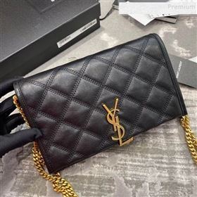 Saint Laurent Becky Chain Wallet WOC in Diamond-Quilted Lambskin 585031 Black 2019 (JD-9111433)