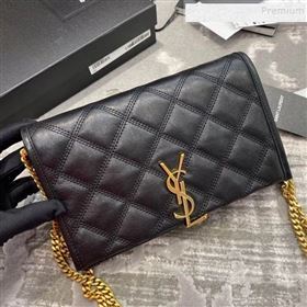 Saint Laurent Becky Chain Wallet WOC in Diamond-Quilted Lambskin  585031 Black 2019 (JD-9111433)