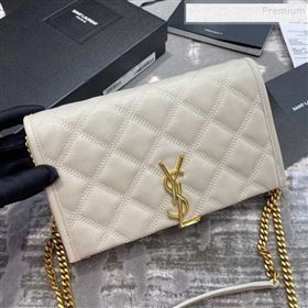 Saint Laurent Becky Chain Wallet WOC in Diamond-Quilted Lambskin 585031 White 2019 (JD-9111432)